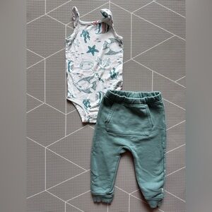 Easy Peasy|Baby girl Cute Sea Life sleeveless Bodysuit & soft joggers•Novelty